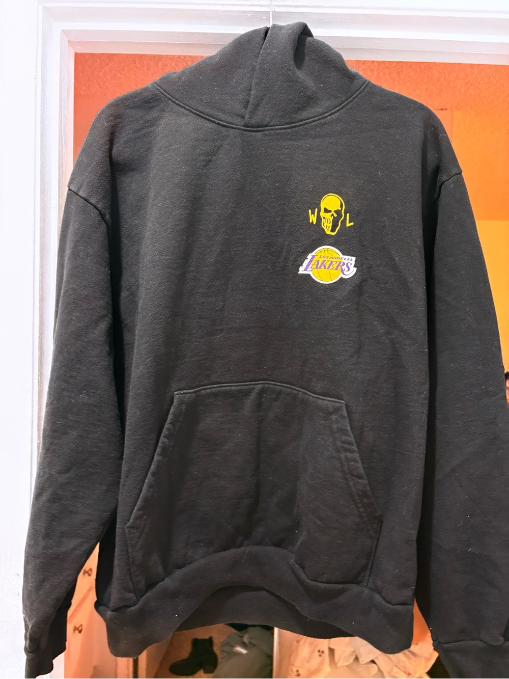NBA Black Hoodie Sleeve with White Skull Patch